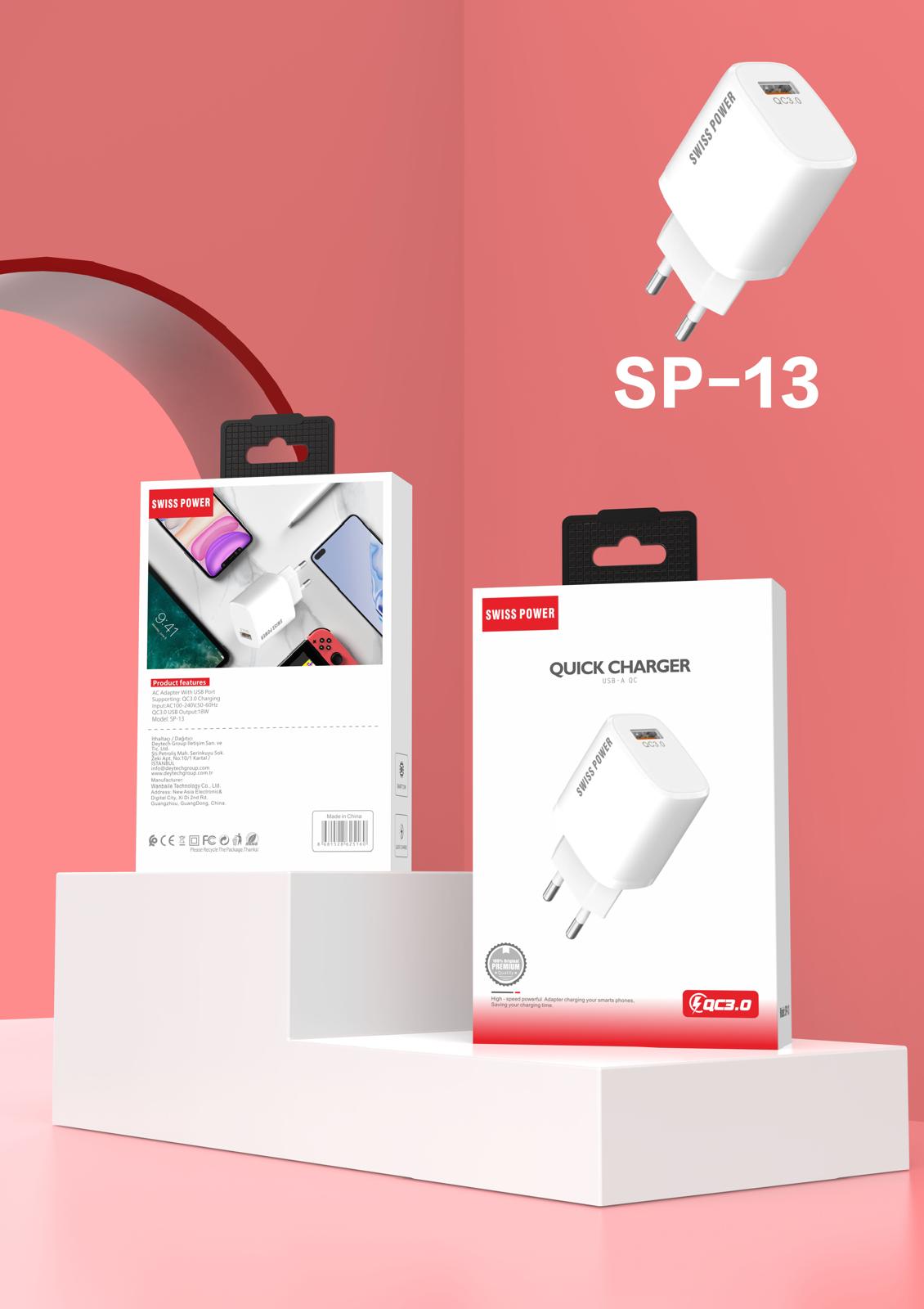 Swiss Power 18W Hızlı USB-A Şarj Adaptörü